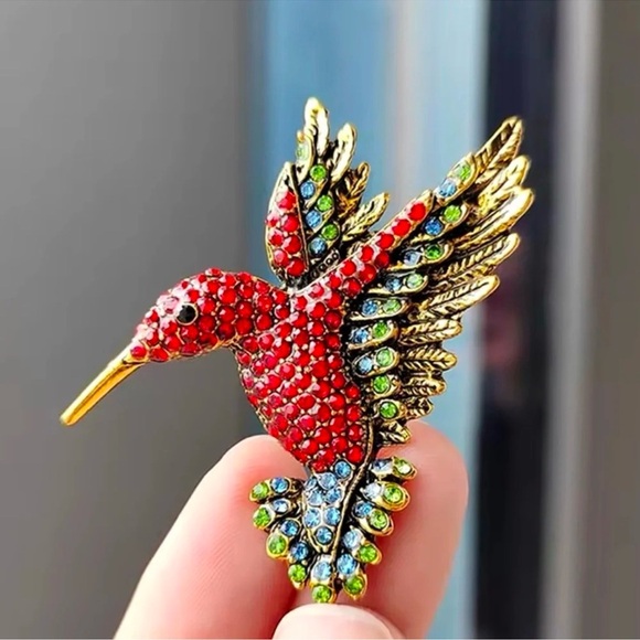 Hummingbird Red Gold Brooch - Picture 2 of 7